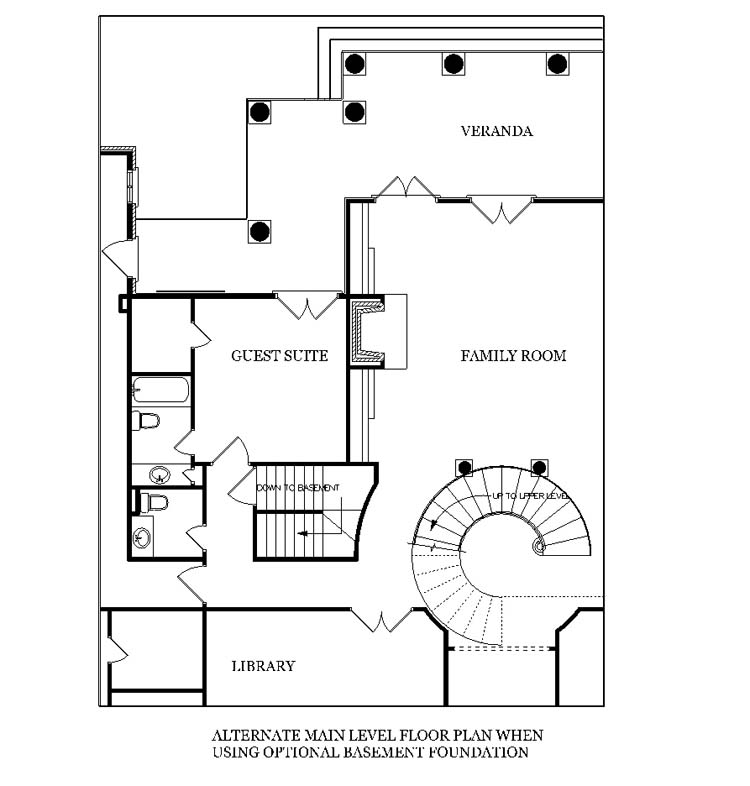 Main Level Stair Location with optional basement image of Magnolia Place-5400 House Plan